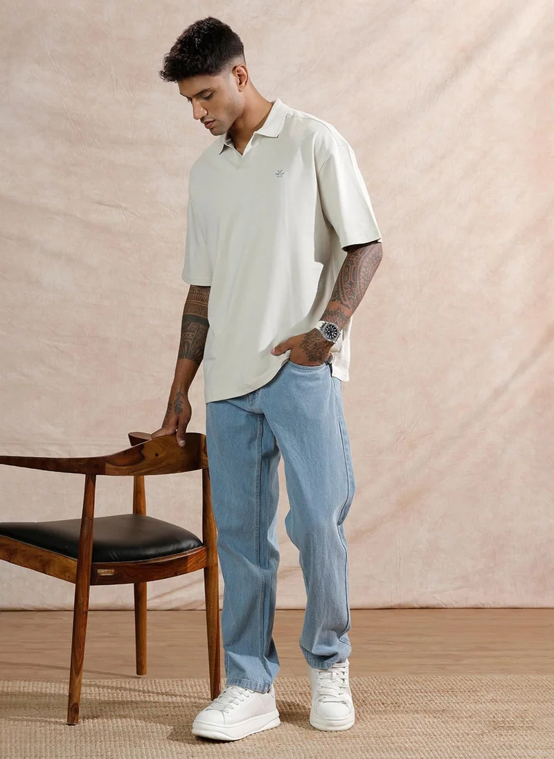 Wrogn Solid Oversized Fit Polo T-Shirt | Beige